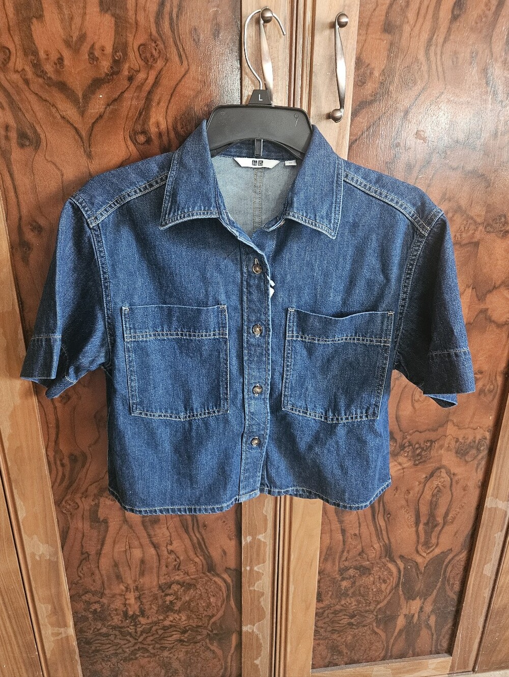 UNIQLO Denim Boxy Shirt XS Short Half-Sleeve, 100% Cotton Women, NWT